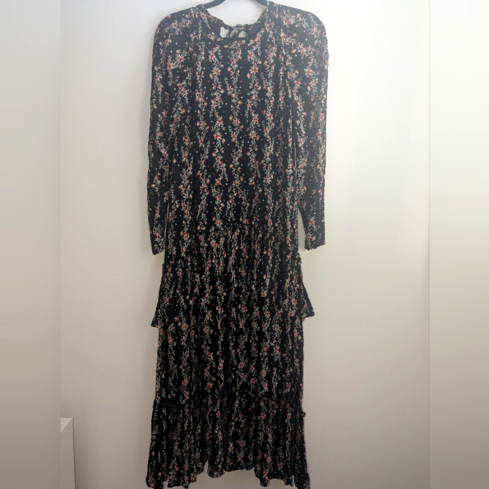 Floral Ruffled Maxi Dress w/ Tie Neck - Zara